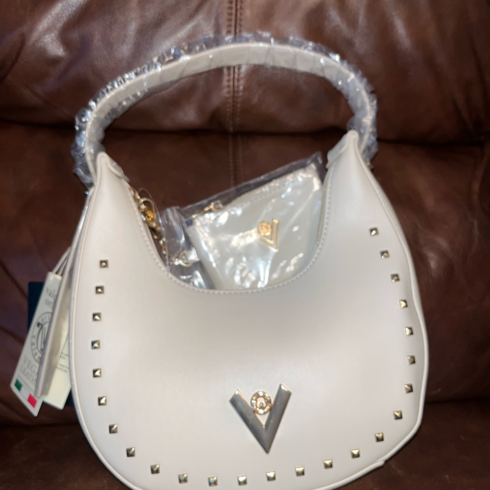 Valentino Orlandi Cream Gold Shoulder Bag with Braided Handle